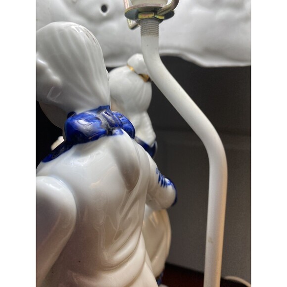 2 Vintage Porcelain Lamp Victorian Colonial Hand painted Man Woman Dog RARE 20" - Picture 12 of 16
